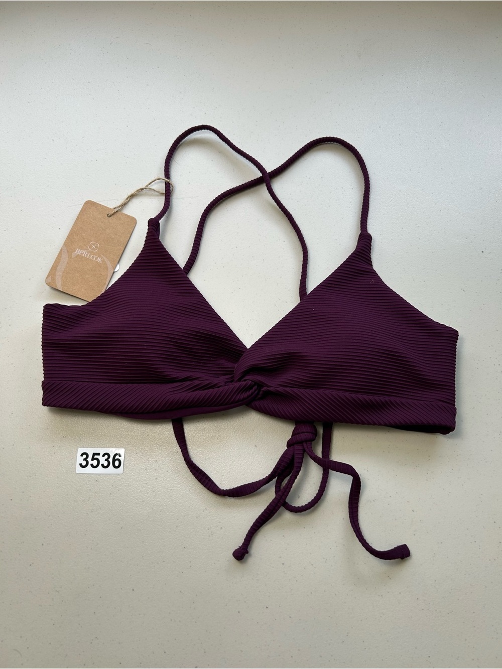 Berlook Bikini Top Small Dark Purple Twist Crisscross Back New